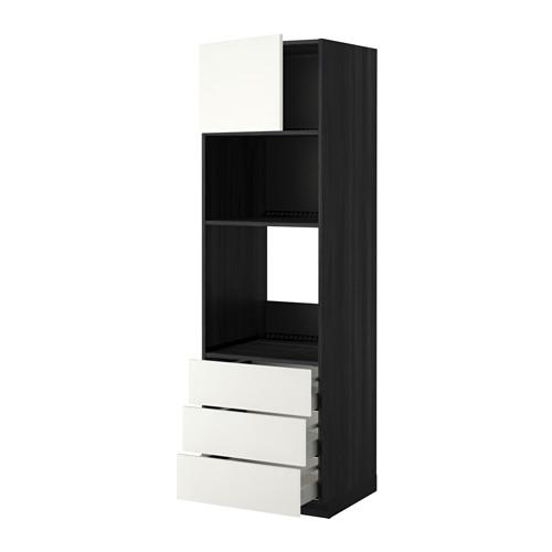 МЕТОД / МАКСИМЕРА Высок шкаф д/духовки/СВЧ/дверца/3ящ - под дерево черный, Хэггеби белый, 60x60x200 см