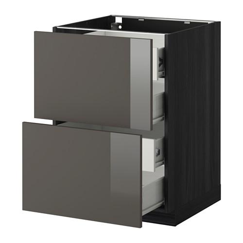 МЕТОД / ФОРВАРА Напольн шкаф 2 фронт пнл/4 средн ящ - под дерево черный, Рингульт глянцевый серый, 60x60 см