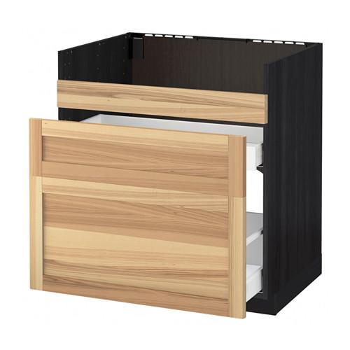МЕТОД / МАКСИМЕРА Нап шкаф п/мойку ДУМШЁ/3фасада/2ящ - под дерево черный, Торхэмн естественный ясень, 80x60 см
