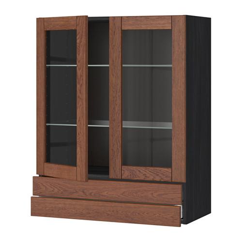 МЕТОД / МАКСИМЕРА Навесной шкаф/2 стек дв/2 ящика - под дерево черный, Филипстад коричневый, 80x100 см