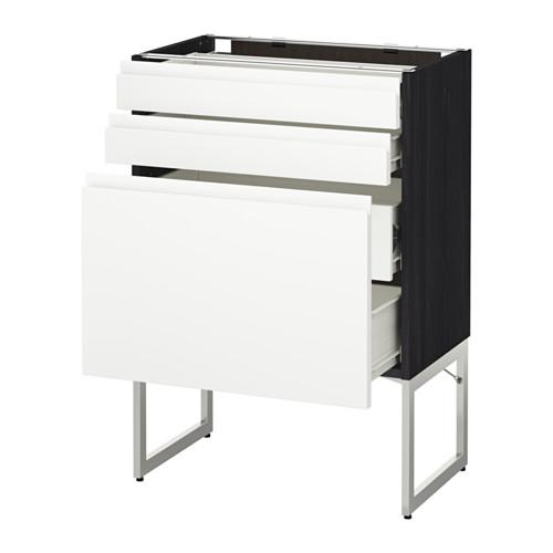 МЕТОД / ФОРВАРА Напольн шкаф 3фронт пнл/2низ/2ср ящ - под дерево черный, Воксторп белый, 60x37x60 см