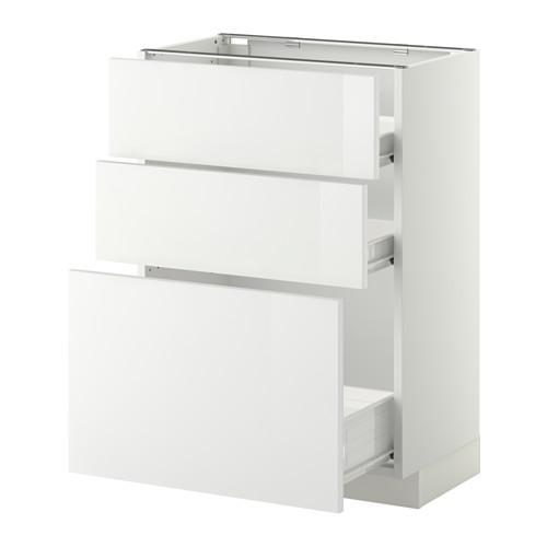 МЕТОД / ФОРВАРА Напольн шкаф 3фрнт пнл/2низк/1ср ящ - белый, Рингульт глянцевый белый, 60x37 см