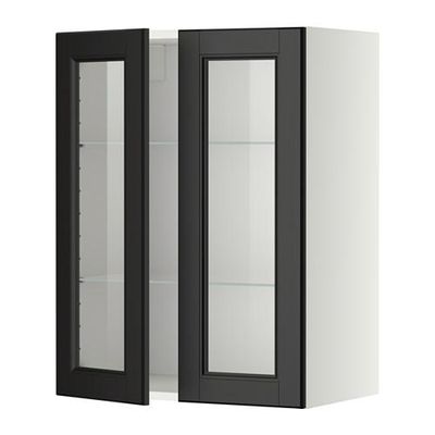 МЕТОД Навесной шкаф с полками/2 стекл дв - 60x80 см, Лаксарби черно-коричневый, белый МЕТОД Навесной шкаф с полками/2 стекл дв - 60x80 см, Лаксарби черно-коричневый, белый