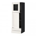 МЕТОД / ФОРВАРА Навесной шкаф/дв/стек дв/2 ящ - под дерево черный, Сэведаль белый