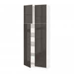 МЕТОД / МАКСИМЕРА Высокий шкаф/4дверцы/4ящика - белый, Рингульт глянцевый серый МЕТОД / МАКСИМЕРА Высокий шкаф/4дверцы/4ящика - белый, Рингульт глянцевый серый