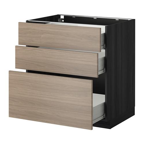 МЕТОД / ФОРВАРА Нплн шк 3 фрнт/3 средн ящика - под дерево черный, Брокхульт под грецкий орех светло-серый, 80x60 см