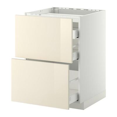 МЕТОД / МАКСИМЕРА Напольн шкаф/2 фронт пнл/3 ящика - 60x60 см, Рингульт глянцевый кремовый, белый МЕТОД / МАКСИМЕРА Напольн шкаф/2 фронт пнл/3 ящика - 60x60 см, Рингульт глянцевый кремовый, белый
