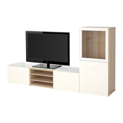 БЕСТО Шкаф для ТВ, комбин/стеклян дверцы - направляющие ящика, плавно закр, под беленый дуб/Сельсвикен глянцевый/белый прозрачное стекло БЕСТО Шкаф для ТВ, комбин/стеклян дверцы - направляющие ящика, плавно закр, под беленый дуб/Сельсвикен глянцевый/белый прозрачное стекло