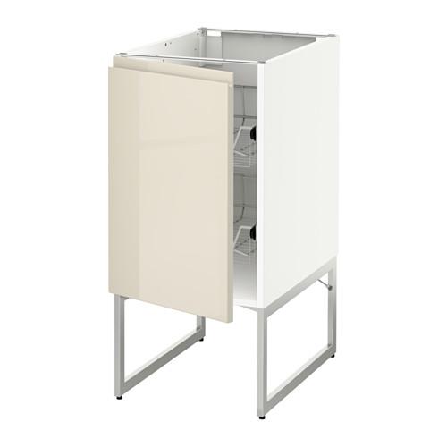 МЕТОД Напольный шкаф с проволочн ящиками - белый, Воксторп глянцевый светло-бежевый, 40x60x60 см