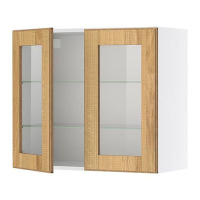 ФАКТУМ Навесной шкаф с 2 стеклянн дверями - Норье дуб, 80x92 см