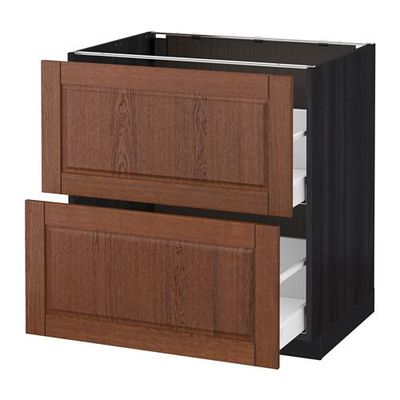 МЕТОД / МАКСИМЕРА Напольн шкаф 2фрнт/2выс ящ - 80x60 см, Филипстад коричневый, под дерево черный МЕТОД / МАКСИМЕРА Напольн шкаф 2фрнт/2выс ящ - 80x60 см, Филипстад коричневый, под дерево черный