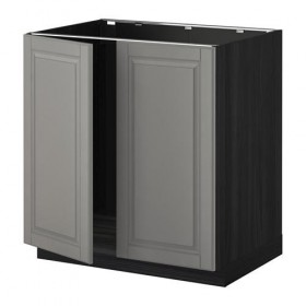 METOD напольн шкаф д раковины+2 двери черный/Будбин серый