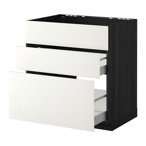 МЕТОД / МАКСИМЕРА Напольн шк п-мойку+3фрнт пнл/2ящ - под дерево черный, Хэггеби белый, 80x60 см МЕТОД / МАКСИМЕРА Напольн шк п-мойку+3фрнт пнл/2ящ - под дерево черный, Хэггеби белый, 80x60 см