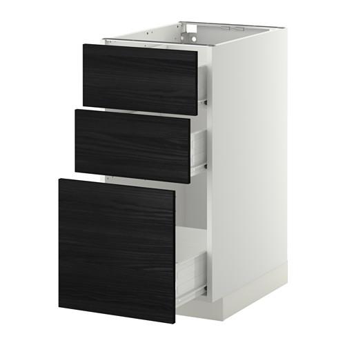 МЕТОД / ФОРВАРА Нплн шк 3 фрнт/3 средн ящика - белый, Тингсрид под дерево черный, 40x60 см