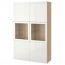 БЕСТО Комбинация д/хранения+стекл дверц - под беленый дуб/Сельсвикен глянцевый/белый прозрачное стекло
