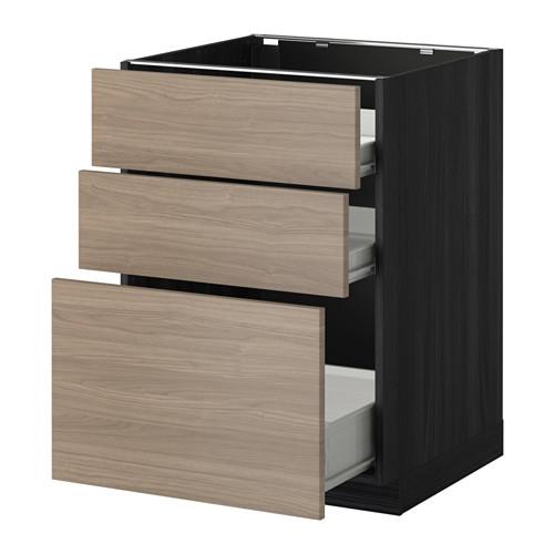 МЕТОД / ФОРВАРА Напольн шкаф 3фрнт пнл/2низк/1ср ящ - под дерево черный, Брокхульт под грецкий орех светло-серый, 60x60 см