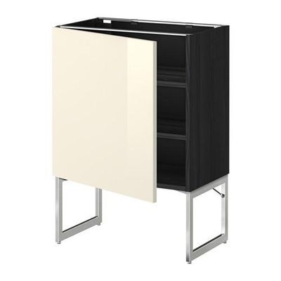 МЕТОД Напольный шкаф с полками - 60x37x60 см, Рингульт глянцевый кремовый, под дерево черный