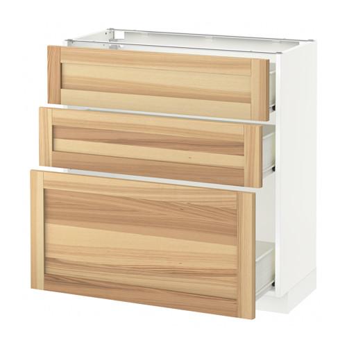 МЕТОД / ФОРВАРА Напольный шкаф с 3 ящиками - белый, Торхэмн естественный ясень, 80x37 см