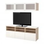 БЕСТО Шкаф для ТВ, комбин/стеклян дверцы - под беленый дуб/Сельсвикен глянцевый/белый матовое стекло, направляющие ящика,нажимные БЕСТО Шкаф для ТВ, комбин/стеклян дверцы - под беленый дуб/Сельсвикен глянцевый/белый матовое стекло, направляющие ящика,нажимные