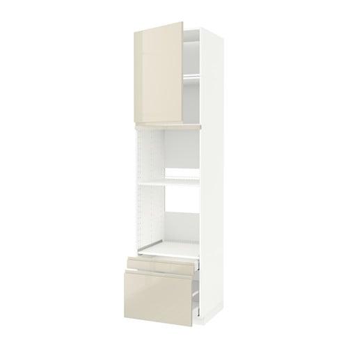 МЕТОД / МАКСИМЕРА Выс шкаф д/дхвк/комб дхвк+двр/2ящ - белый, Воксторп глянцевый светло-бежевый, 60x60x240 см