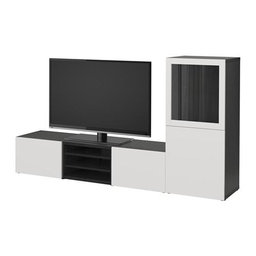 БЕСТО Шкаф для ТВ, комбин/стеклян дверцы - черно-коричневый/Лаппвикен светло-серый прозрачное стекло, направляющие ящика, плавно закр БЕСТО Шкаф для ТВ, комбин/стеклян дверцы - черно-коричневый/Лаппвикен светло-серый прозрачное стекло, направляющие ящика, плавно закр