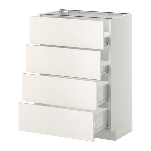 МЕТОД / ФОРВАРА Напольн шкаф 4 фронт панели/4 ящика - белый, Веддинге белый, 60x37 см