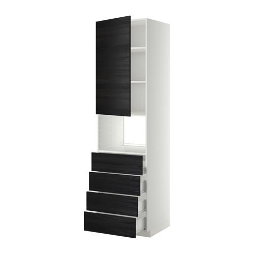 МЕТОД / ФОРВАРА Высок шкаф д/духовки/дверца/4ящика - белый, Тингсрид под дерево черный, 60x60x220 см