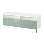 БЕСТО Тумба д/ТВ с ящиками - белый глянцевый/серо-зеленый светлый, направляющие ящика,нажимные