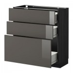 МЕТОД / ФОРВАРА Напольный шкаф с 3 ящиками - 80x37 см, Рингульт глянцевый серый, под дерево черный МЕТОД / ФОРВАРА Напольный шкаф с 3 ящиками - 80x37 см, Рингульт глянцевый серый, под дерево черный