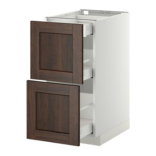 МЕТОД / МАКСИМЕРА Напольный шкаф/2фасада/3ящика - белый, Эдсерум под дерево коричневый, 40x60 см