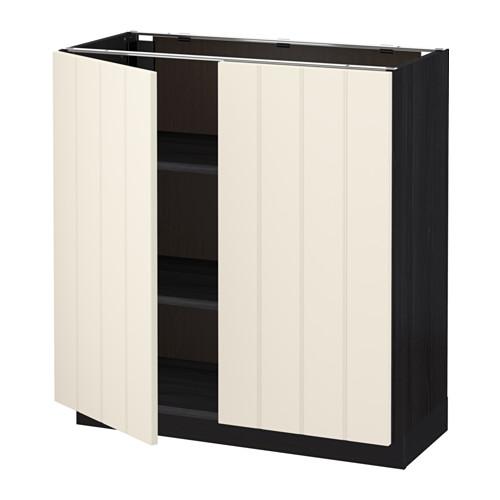 МЕТОД Напол шкаф с полками/2двери - под дерево черный, Хитарп белый с оттенком, 80x37 см