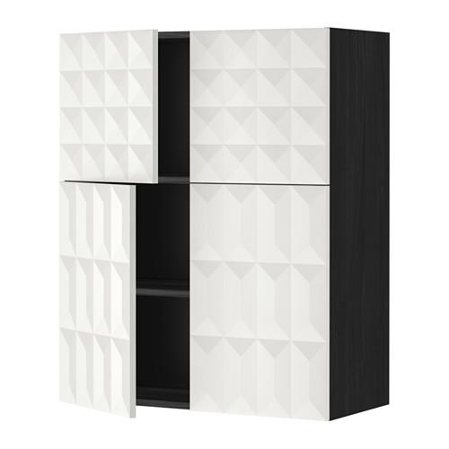 МЕТОД Навесной шкаф с полками/4дверцы - под дерево черный, Гэррестад белый