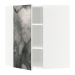 МЕТОД Угловой навесной шкаф с полками - белый, Кальвиа с печатным рисунком, 68x80 см