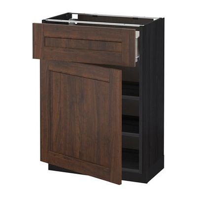 МЕТОД / ФОРВАРА Напольный шкаф с ящиком/дверью - 60x37 см, Эдсерум под дерево коричневый, под дерево черный