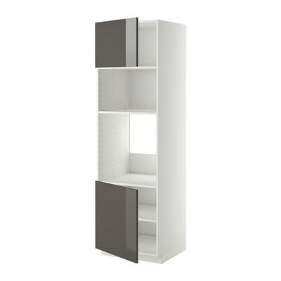 МЕТОД Выс шкаф д/духовки/СВЧ/2 дв/полки - 60x60x200 см, Рингульт глянцевый серый, белый
