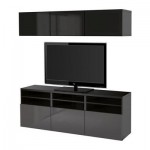 БЕСТО Шкаф для ТВ, комбин/стеклян дверцы - черно-коричневый/Сельсвикен глянцевый/серый дымчатое стекло, направляющие ящика,нажимные БЕСТО Шкаф для ТВ, комбин/стеклян дверцы - черно-коричневый/Сельсвикен глянцевый/серый дымчатое стекло, направляющие ящика,нажимные