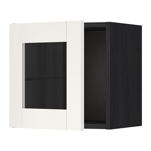 МЕТОД Навесной шкаф со стеклянной дверью - под дерево черный, Сэведаль белый
