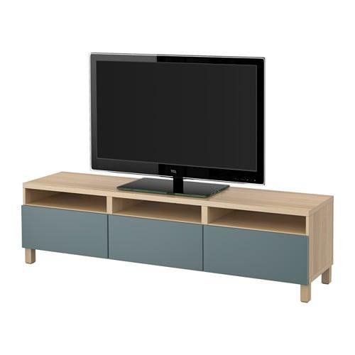 БЕСТО Тумба д/ТВ с ящиками - под беленый дуб/Вальвикен серо-бирюзовый, направляющие ящика, плавно закр БЕСТО Тумба д/ТВ с ящиками - под беленый дуб/Вальвикен серо-бирюзовый, направляющие ящика, плавно закр