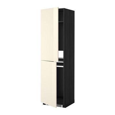 МЕТОД Высок шкаф д холодильн/мороз - 60x60x220 см, Рингульт глянцевый кремовый, под дерево черный