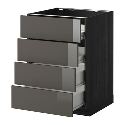 МЕТОД / ФОРВАРА Напольн шкаф 4 фронт панели/4 ящика - под дерево черный, Рингульт глянцевый серый, 60x60 см МЕТОД / ФОРВАРА Напольн шкаф 4 фронт панели/4 ящика - под дерево черный, Рингульт глянцевый серый, 60x60 см