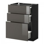 МЕТОД / ФОРВАРА Напольный шкаф с 3 ящиками - 60x37 см, Рингульт глянцевый серый, под дерево черный МЕТОД / ФОРВАРА Напольный шкаф с 3 ящиками - 60x37 см, Рингульт глянцевый серый, под дерево черный