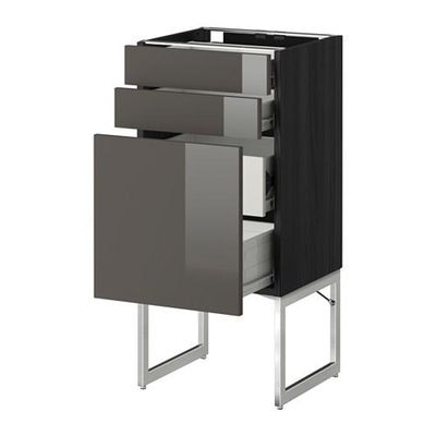 МЕТОД / ФОРВАРА Напольн шкаф 3фронт пнл/2низ/2ср ящ - 40x37x60 см, Рингульт глянцевый серый, под дерево черный МЕТОД / ФОРВАРА Напольн шкаф 3фронт пнл/2низ/2ср ящ - 40x37x60 см, Рингульт глянцевый серый, под дерево черный