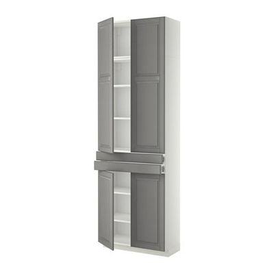 МЕТОД / ФОРВАРА Высокий шкаф+полки/2 ящика/4 дверцы - Будбин серый, белый МЕТОД / ФОРВАРА Высокий шкаф+полки/2 ящика/4 дверцы - Будбин серый, белый