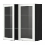 МЕТОД Навесной шкаф с полками/2 стекл дв - под дерево черный, Ютис матовое стекло/алюминий, 80x80 см