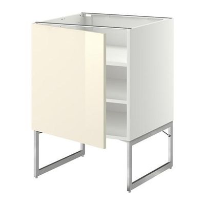 МЕТОД Напольный шкаф с полками - 60x60x60 см, Рингульт глянцевый кремовый, белый