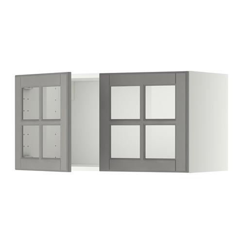 МЕТОД Навесной шкаф с 2 стеклянн дверями - белый, Будбин серый