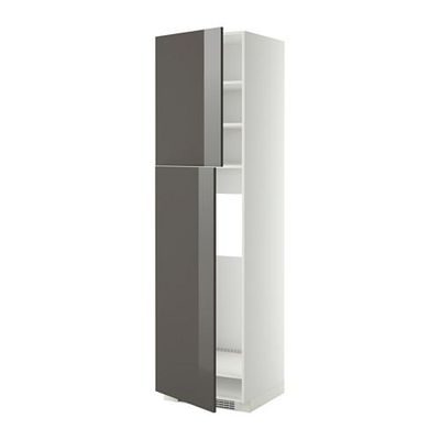 МЕТОД Высокий шкаф д/холодильника/2дверцы - 60x60x220 см, Рингульт глянцевый серый, белый