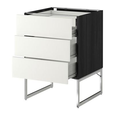 МЕТОД / ФОРВАРА Напольн шкаф 3фронт пнл/2низ/2ср ящ - 60x60x60 см, Хэггеби белый, под дерево черный МЕТОД / ФОРВАРА Напольн шкаф 3фронт пнл/2низ/2ср ящ - 60x60x60 см, Хэггеби белый, под дерево черный