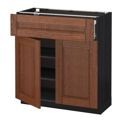 МЕТОД / ФОРВАРА Напольный шкаф+ящик/2дверцы - 80x37 см, Филипстад коричневый, под дерево черный