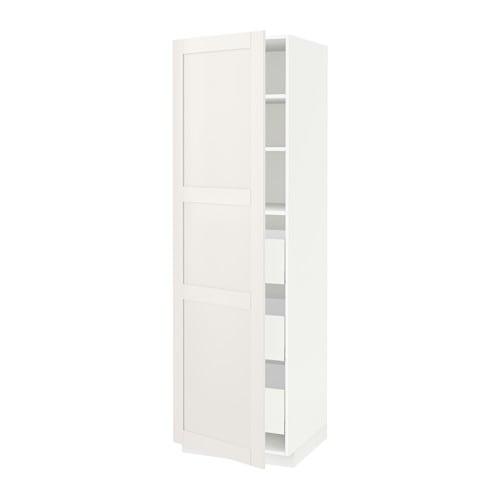 МЕТОД / МАКСИМЕРА Высокий шкаф с ящиками - белый, Сэведаль белый, 60x60x200 см